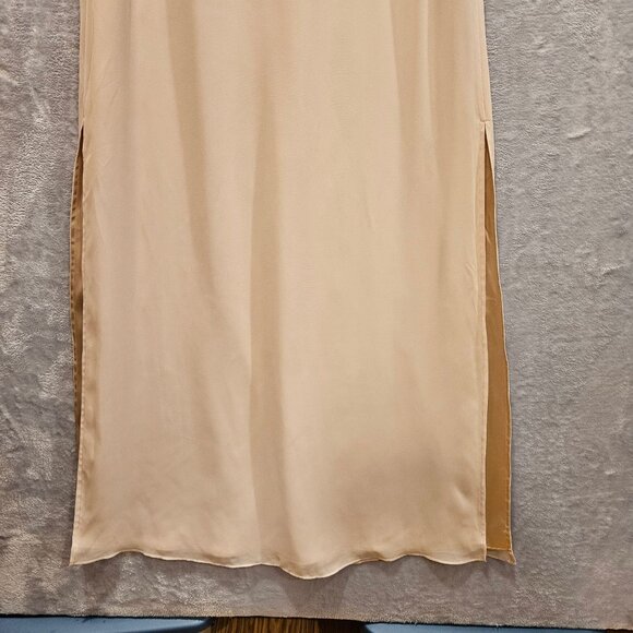 NWT Joanna August Formal Maxi Gown Womens S tan Elegant chiffon satin wedding - Picture 6 of 13